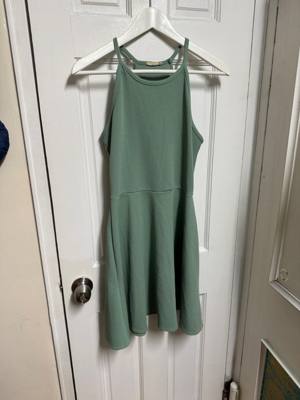 Sage Green Halter Fit-and-Flare Dress